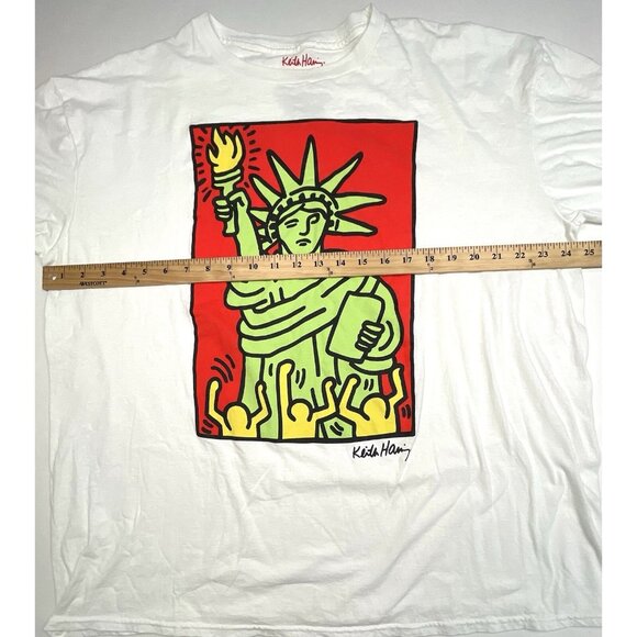 KEITH HARING Mens XXL White S/S Graphic T-SHIRT Statue of Liberty NYC Art EUC - Picture 4 of 7